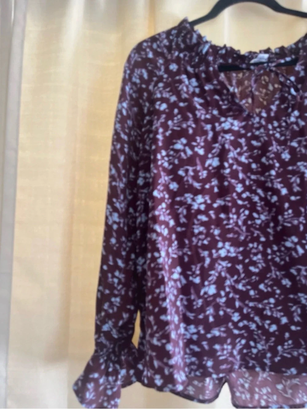 Time and Tru Burgundy Floral Long-Sleeve Blouse - Picture 2 of 4